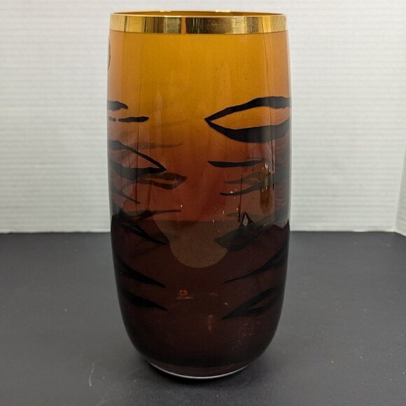 BOHEMIA Crystal Vintage Tiger Stripe Amber Black Gold Vase - Picture 6 of 10